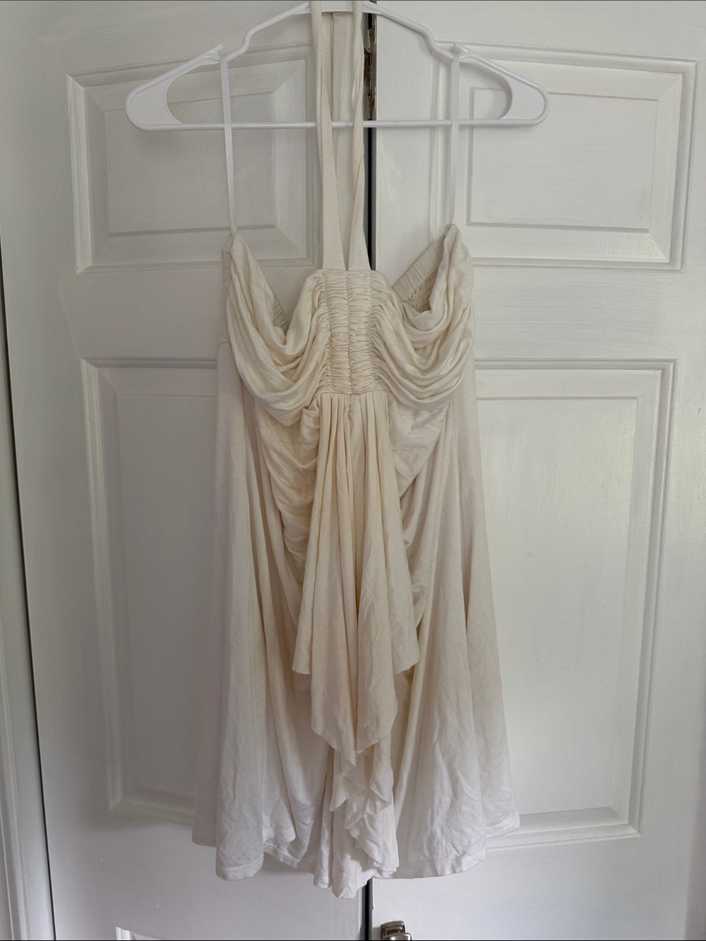 White House Black Market Cream Strapless Draped Dress